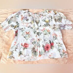 Alice + Olivia Thalia Puff-Sleeve Blouse Floral Print Size XS